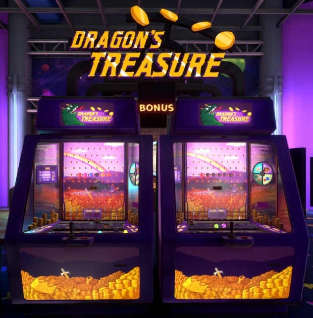 Mecânica de ganhos em cascata do Dragon Treasure com símbolos caindo